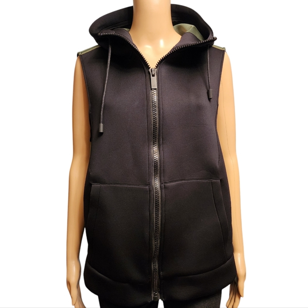 Alala Black Hooded Paneled Zip Vest with Olive Trim - Picture 3 of 16